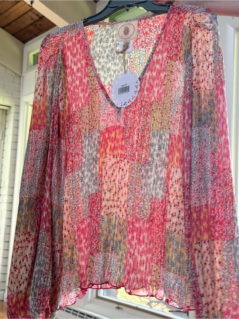 NWT Beautiful Muche Muchette Pink Patchwork V-Neck Blouse